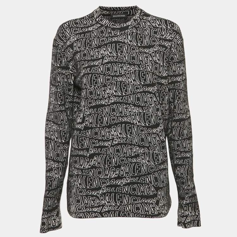 Balenciaga Black Logo Intarsia Stretch Knit Sweatshirt